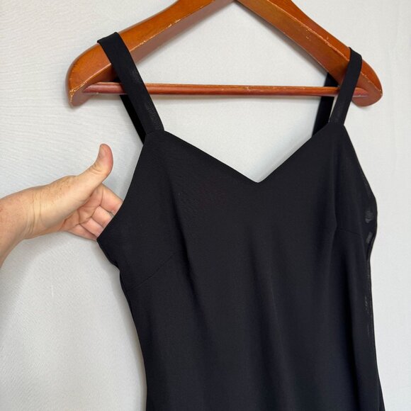 90s Vintage R&M Richards Black Chiffon Beaded Ruffle Slit Cocktail Midi Dress - Picture 4 of 13